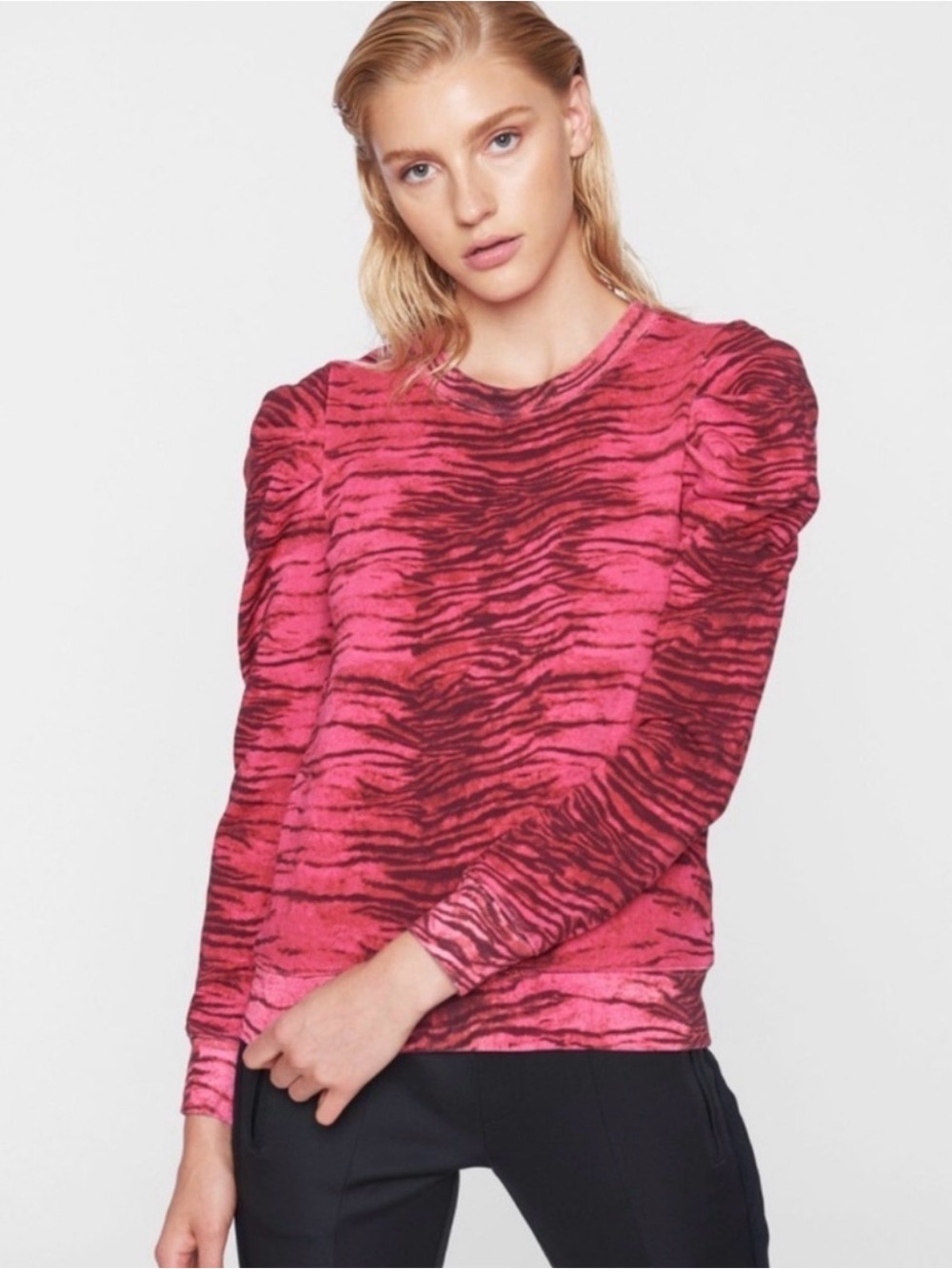 Pam & Gela Pink Tiered Puff-Sleeve Animal-Print Top